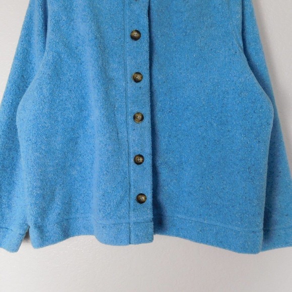 L.L. Bean Women Sweatshirt Large Button Up Light Blue Fuzzy Long Sleeve Casual - Picture 8 of 9